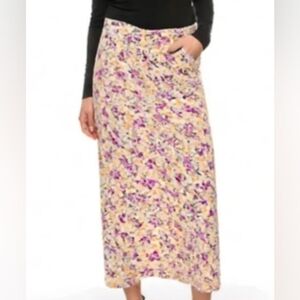 Vintage April Cornell Floral Maxi Skirt - Cream and Purple